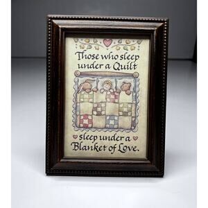 Quilt Lovers Quilting Print with Wood Frame Blanket of Love Stand Up or Hang